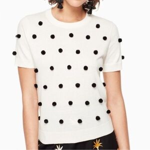 Kate Spade White Cashmere blend sweater with black Pom embellishments